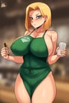 Rating: Questionable Score: 89 Tags: 1girl android android_18 aryan_female blonde_hair blue_eyes blush breasts cyborg dragon_ball fantasy_race huge_breasts jmg looking_at_viewer queen_of_hearts queen_of_hearts_tattoo short_hair solo tattoo theme_clothing thick_thighs white_female User: KAZANOVA