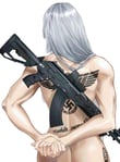 Rating: Explicit Score: 63 Tags: 1girl ak-15_(girls_frontline) android ass butt_crack eesikr facing_away girls'_frontline gun muscular muscular_female naked reichsadler rifle silver_hair solo swastika white_owned User: HamaT