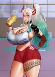 Rating: Explicit Score: 71 Tags: 1girl alternate_costume alternative_bust_size big_breasts blush breasts female female_focus female_only hand_on_hip holding_drink horn horns huge_breasts joylewds large_breasts one_piece orange_eyes shounen_jump sideboob small_waist solo solo_female solo_focus sweat sweaty thick_thighs white_hair wide_hips workout workout_clothes yamato_(one_piece) User: Quean