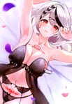 Rating: Safe Score: 29 Tags: 1girl armpits arms_up aya02ka babydoll bed_sheet black_hair black_panties blush breasts cleavage collarbone cowboy_shot earrings from_above garter_belt hairclip hair_ornament heart_o-ring highres hololive jewelry large_breasts lingerie looking_at_viewer looking_up lying multicolored_hair nail_polish navel on_back on_bed panties parted_lips petals queen_of_hearts queen_of_hearts_tattoo red_eyes red_nails sakamata_chloe short_hair silver_hair solo stomach strap_slip streaked_hair tattoo thigh_gap two-tone_hair underwear underwear_only virtual_youtuber x_hair_ornament User: baraa272