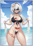 Rating: Questionable Score: 61 Tags: 1girl android ass beach beach_towel bikini blindfold heart_vine_tattoo huge_ass looking_at_viewer nier_automata non_human short_hair tattoo thick_thighs white_hair white_owned womb_tattoo yorha_2b yorha_no._2_type_b User: lovecrown21