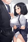 Rating: Questionable Score: 61 Tags: 1boy 1girl asian_female backpack big_breasts black_hair blush brown_eyes business_suit edited erection erection_under_clothes gao_(gaolukchup) glasses necktie nightlight panties pointing short_hair skin_edit skirt skirt_lift smile steam sweat taller_male white_panties white_shirt User: NightLight