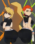 Rating: Questionable Score: 65 Tags: 2girls ass ben_10 big_ass big_breasts blonde_hair breasts clothed disney edited female_focus female_only gravity_falls green_eyes gwen_tennyson looking_at_another looking_back multiple_girls pacifica_northwest postblue98 queen_of_hearts queen_of_hearts_tattoo red_hair skin_tight_clothing tattoo theme_clothing white_female white_skin white_supremacy User: AA