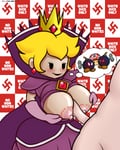 Rating: Explicit Score: 9 Tags: bleached_background bob_omb breasts_bursting_out breed_right_breed_white breed_right_breed_white_tattoo clothed cum earings exposed_breasts mario mushroom paper_mario pow_block princess_peach purple_dress shadow_peach shadow_queen shock super_mario_bros swastika tattoos thought_bubble wardrobe_malfunction white_dick_only User: Boss0101010101