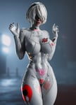 Rating: Questionable Score: 86 Tags: big_breasts bleached gloves latex_suit stevencarson tattoo theme_clothing white_female white_skin yorha_2b yorha_no._2_type_b User: Neph