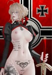 Rating: Questionable Score: 93 Tags: 14_words artoria_pendragon_(all) artoria_pendragon_(fate) aryan_female blonde_hair blue_eyes fascist fate_(series) iron_cross iron_cross_tattoo nazi reichsadler saber saber_alter swastika sword third_reich_flag white_baby_maker white_supremacy womb_tattoo User: gdf2