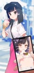 Rating: Explicit Score: 78 Tags: 1boy 1girl asian_female black_eyes blush boba_tea breasts dark_hair filter heart-shaped_pupils holding_phone peace_sign phone_screen pink_nipples pink_skirt small_breasts white_male white_shirt User: Nyan