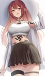 Rating: Questionable Score: 95 Tags: 1girl arm_tattoo breasts choker midriff neck_tattoo original pierced_ears red_eyes red_hair reichsadler reichsadler_tattoo swastika swastika_tattoo tattoo white_baby_maker womb_tattoo User: Mal