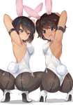Rating: Safe Score: 26 Tags: 10s 2girls animal_ears armband armpits arms_up asian_female ass blue_eyes brown_hair bunny_costume bunny_girl clothed girls_und_panzer green_eyes grey_eyes heels high_heels hoshino_(girls_und_panzer) import multiple_girls queen_of_hearts queen_of_hearts_tattoo stockings suzuki_(girls_und_panzer) tattoo thong white_background yoi_naosuke User: Hana