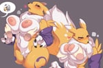 Rating: Explicit Score: 30 Tags: anthro blush cervina7 fondling_breasts human_on_anthro lactation large_ass large_breasts muscular muscular_male renamon skin_edit thick_thighs User: da_comrade