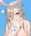 Rating: Questionable Score: 24 Tags: 1girl absurdres animal_ears asuna_(blue_archive) bangs bare_shoulders biting blue_archive blue_bow blue_eyes blue_ribbon blush bow bowtie breasts detached_collar edited eyebrows_visible_through_hair fake_animal_ears finger_biting finger_in_another's_mouth gloves grey_hair hairband hair_between_eyes heart hetero highres large_breasts looking_at_viewer maqin mole mole_on_breast playboy_bunny pov rabbit_ears ribbon skin_edit smile solo_focus spoken_heart sweat upper_body white_gloves white_hairband User: HamaT