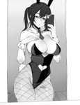 Rating: Questionable Score: 61 Tags: bunny_costume bunnysuit character_request copyright_request large_breasts mirror_selfie monochrome mr.skull navel_cutout petite sagging_breasts tattoo_removal_edit theme_clothing User: da_comrade