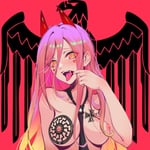 Rating: Questionable Score: 94 Tags: 1girl areolae black_sun breasts chainsaw_man demon demon_girl demon_horns eye_contact female iron_cross jokerz_(artist) looking_at_viewer multicolored_hair nipples power_(chainsaw_man) reichsadler sharp_teeth tattoo tie tongue_out unusual_pupils upper_body white_female white_skin User: Ekaragos