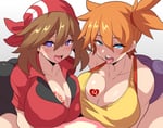 Rating: Questionable Score: 104 Tags: 1boy 2girls blue_eyes blush breasts breed_right_breed_white breed_right_breed_white_tattoo brown_hair edited huge_breasts konno_tohiro long_hair looking_at_viewer male_pov may misty multiple_girls nightlight nintendo open_mouth orange_hair pokemon pov purple_eyes queen_of_hearts queen_of_hearts_tattoo short_hair side_tail skin_edit tattoo tongue_out white_background User: NightLight