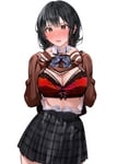 Rating: Questionable Score: 44 Tags: 1girl bangs black_hair black_skirt blue_neckwear blush bra breasts brown_cardigan brown_eyes cardigan cardigan_lift cleavage collared_shirt dress_shirt large_breasts mole mole_on_breast mole_under_eye open_clothes open_mouth open_shirt original plaid plaid_skirt presenting queen_of_hearts_tattoo red_bra shirt skirt stomach tattoo underwear white_background white_breeder white_shirt xretakex User: BleachedSissy