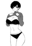 Rating: Questionable Score: 114 Tags: breasts huge_breasts lifted_top monochrome short_hair theme_clothing tomboy underwear User: Chaz