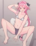 Rating: Questionable Score: 29 Tags: astolfo_(fate) bikini bisexual black_sun bulge condom edit femboy filled_condom long_hair looking_at_viewer on_bed pink_eyes pink_hair switch_femboy white_male white_skin User: geismo