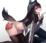 Rating: Questionable Score: 43 Tags: 1boy 1girl animal_ears animal_tail arknights black_hair business_suit fingerless_gloves jacket long_hair pantyhose pulling queen_of_hearts queen_of_hearts_tattoo streaked_hair tattoo texas_(arknights) tie wolf_ears wolf_girl wolf_tail User: lapotron
