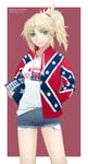 Rating: Questionable Score: 68 Tags: album_cover alpen alternate_costume blonde_hair confederate_flag cover denim denim_shorts fate/grand_order fate_(series) green_eyes hood hoodie mordred_(fate) ponytail shorts short_shorts smug thighs white_female white_skin User: Monaca