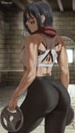 Rating: Questionable Score: 63 Tags: 1488 1girl ass attack_on_titan back bare_arms bare_shoulders black_hair black_pants breasts brick_floor brick_wall closed_mouth contrapposto from_behind grey_eyes highres holding looking_at_viewer looking_back mikasa_ackerman pants pantylines red_scarf scarf schutzstaffel_tattoo shexyo short_hair solo sports_bra ss_tattoo tattoo toned weights white_sports_bra yeagerist yeagerist_tattoo yoga_pants User: HamaT