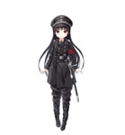 Rating: Safe Score: 60 Tags: 1girl absurdres armband bangs black_footwear black_hair black_hat black_jacket black_neckwear black_pants blush boots closed_mouth collared_shirt cura eyebrows_visible_through_hair hachiroku_(maitetsu) hat highres jacket knee_boots long_hair maitetsu military military_hat military_jacket military_uniform nazi necktie negative_space pants peaked_cap pigeon-toed red_eyes sheath sheathed shirt simple_background smile solo sword very_long_hair weapon white_background white_shirt User: yuriqueenlove