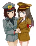 Rating: Safe Score: 44 Tags: 2girls absurdres adolf_hitler armband bangs benito_mussolini black_hair blue_eyes breast_press breasts brown_eyes brown_hair cowboy_shot cross eyes_visible_through_hair fringe_trim genderswap genderswap_(mtf) germany hat highres holding_hands iron_cross italy long_hair looking_at_viewer medium_breasts military military_hat military_uniform multiple_girls nazi necktie no_pants open_mouth parted_lips pocket real_life short_hair smile source_request standing symmetrical_docking uniform world_war_ii User: GoodHunter
