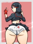 Rating: Questionable Score: 92 Tags: ass back back_view big_butt biggy_deez butt heart i_love_white_boys kill_la_kill looking_at_viewer looking_back original original_bleached_art panties plump_ass ryuuko_matoi surprised theme_clothing thicc thick_thighs upskirt white_panties wide_hips wind_lift User: Worded