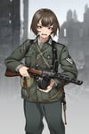 Rating: Safe Score: 53 Tags: 1girl absurdres bangs brown_eyes brown_hair commentary english_commentary germany gun highres holding holding_weapon jacket keiita long_sleeves looking_at_viewer military military_uniform open_mouth original outdoors pants photo_background ppsh-41 ruins short_hair solo submachine_gun teeth uniform weapon User: GoodHunter