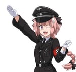 Rating: Safe Score: 90 Tags: astolfo black_clothing fate_apocrypha fate/grand_order fate_(series) femboy hat hideyoshiao1 iron_cross military_uniform nazi pink_hair theme_clothing totenkopf trap white_male winking User: geismo