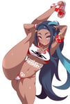 Rating: Questionable Score: 88 Tags: alternate_color ass barely_clothed blue_eyes blush dark_skin dark-skinned_female edited exposed_ass konno_tohiro leg_lift long_hair nessa_(pokemon) nintendo plump_ass pokemon pokemon_sword_and_shield queen_of_hearts_tattoo sandals skimpy_clothes sports_bra standing_split swastika tattoo theme_clothing thicc thick_thighs thong white_male_property User: BigDickNaziFemboy